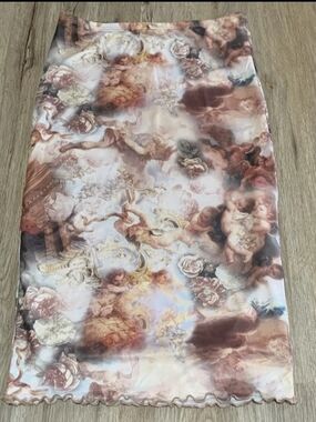 Y2K Fairycore Mesh Midi Skirt Medium Tan Cherub Angel Rose Sheer Woodland Soft